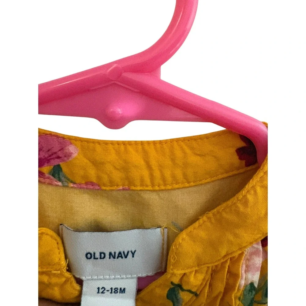 Old Navy Toddler Girls Yellow Floral Boho Tunic Top 12-18M Long Sleeve